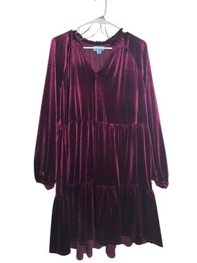 CeCe Velvet Long Sleeve Tiered Dress in Deep Plum